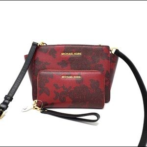 Michael Kors Red Lace Selma Messenger Set